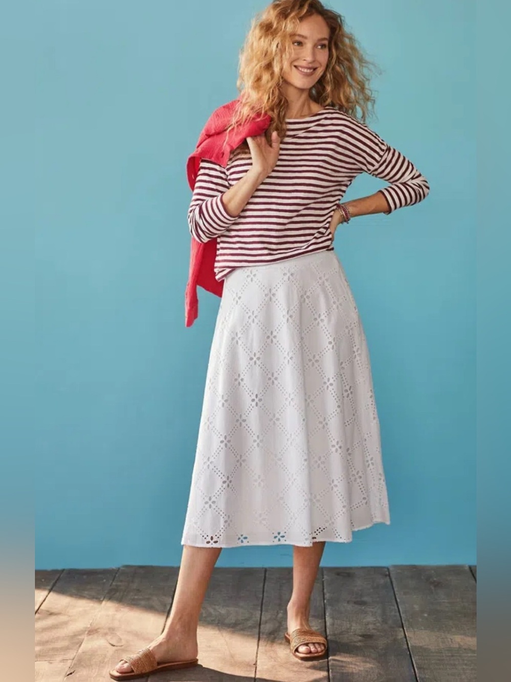NWT! J. Jill White Eyelet Midi Skirt - Size S - Effortless French Girl MSRP $99!